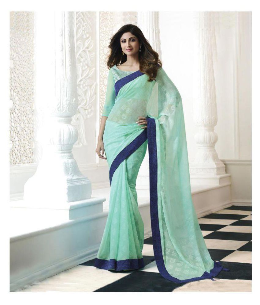     			Shaily Retails Blue Chiffon Saree