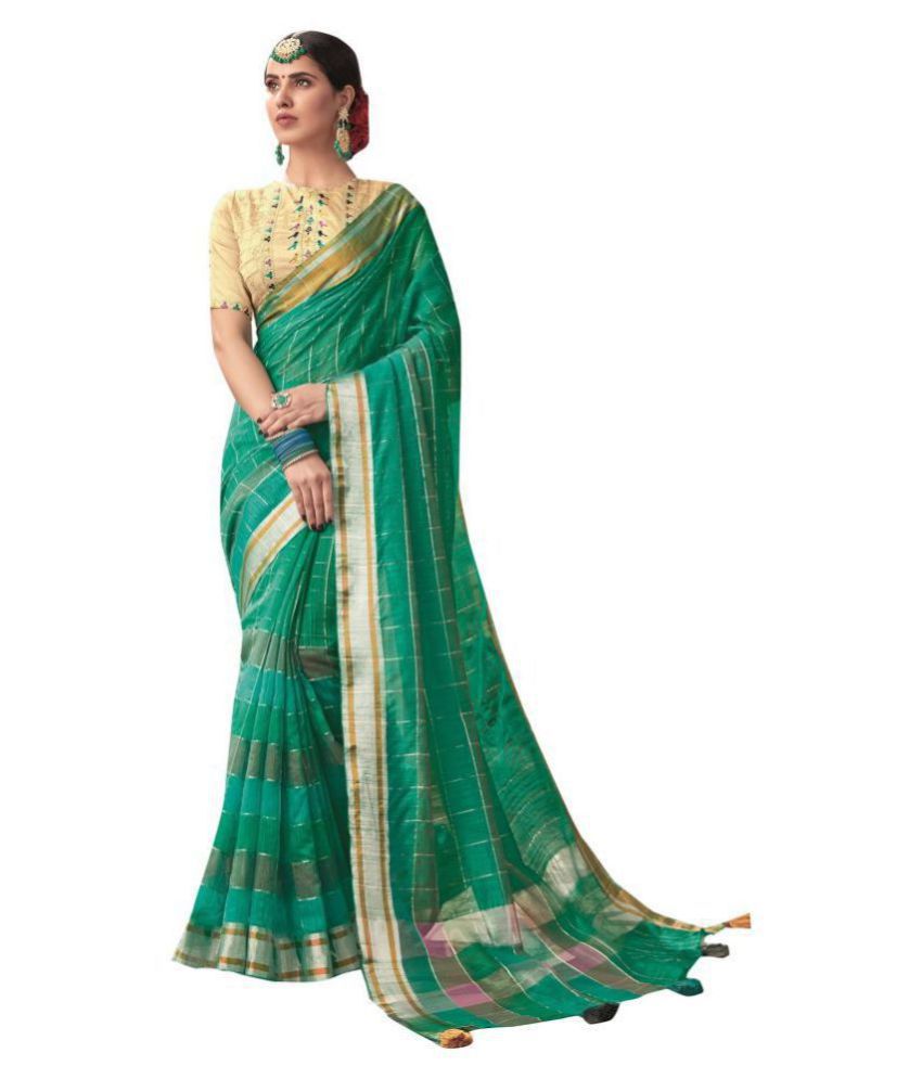     			Shaily Retails Green Linen Saree