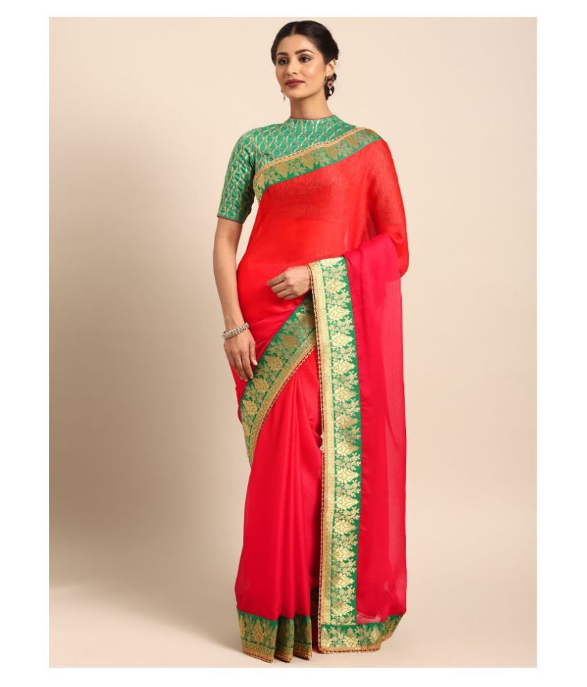     			Shaily Retails Red Chiffon Saree