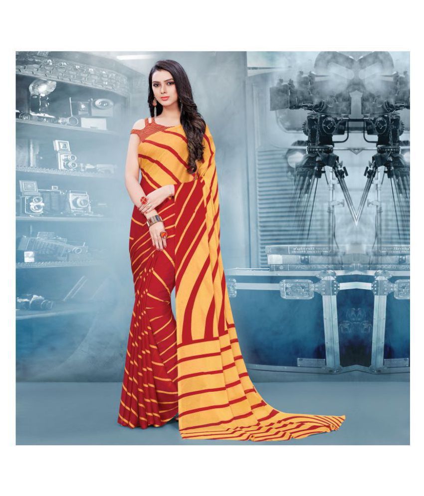     			Shaily Retails Red,Yellow Georgette Saree