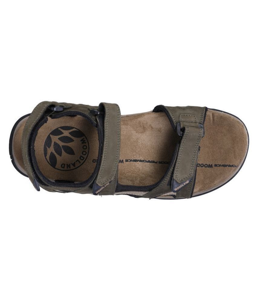 woodland men olive green leather sandals