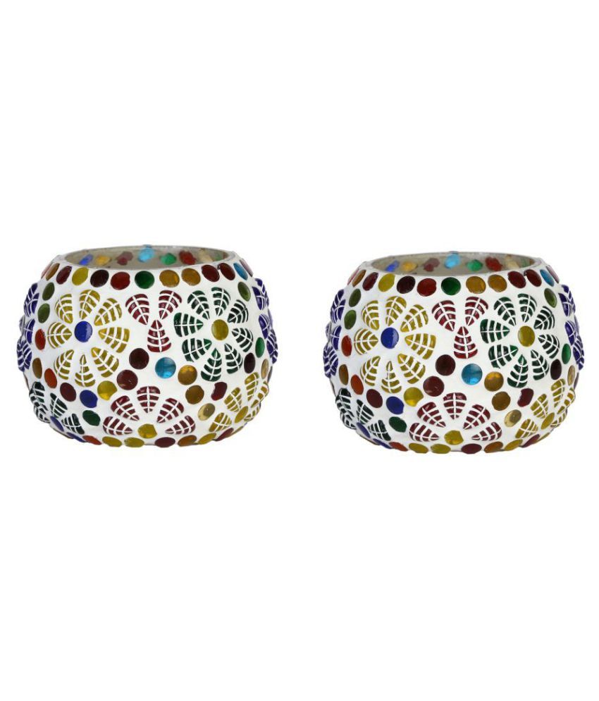     			AFAST Multicolour Table Top Glass Tea Light Holder - Pack of 2