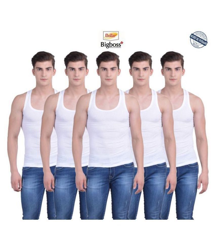     			Dollar Bigboss White Sleeveless Vests Pack of 5