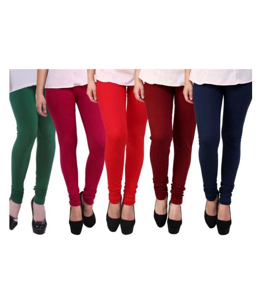     			FnMe - Green Cotton Women's Leggings ( Pack of 5 )