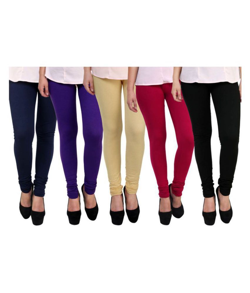     			FnMe - Black Cotton Women's Leggings ( Pack of 5 )