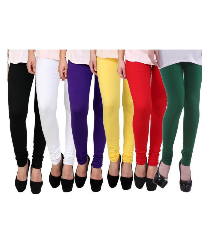     			FnMe Cotton Black, White, Purple, Yellow, Red, Green Lycra Pack of 6 Leggings