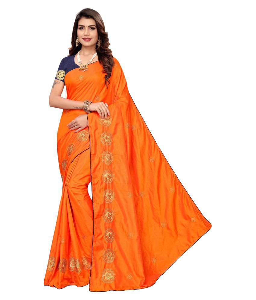 Adinath Fashion Orange Sana Silk Saree - Buy Adinath Fashion Orange ...