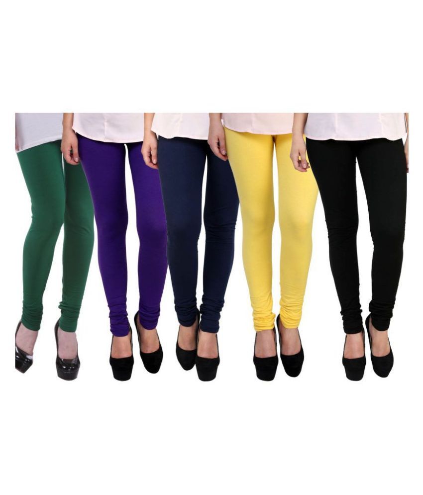     			FnMe - Green Cotton Women's Leggings ( Pack of 5 )