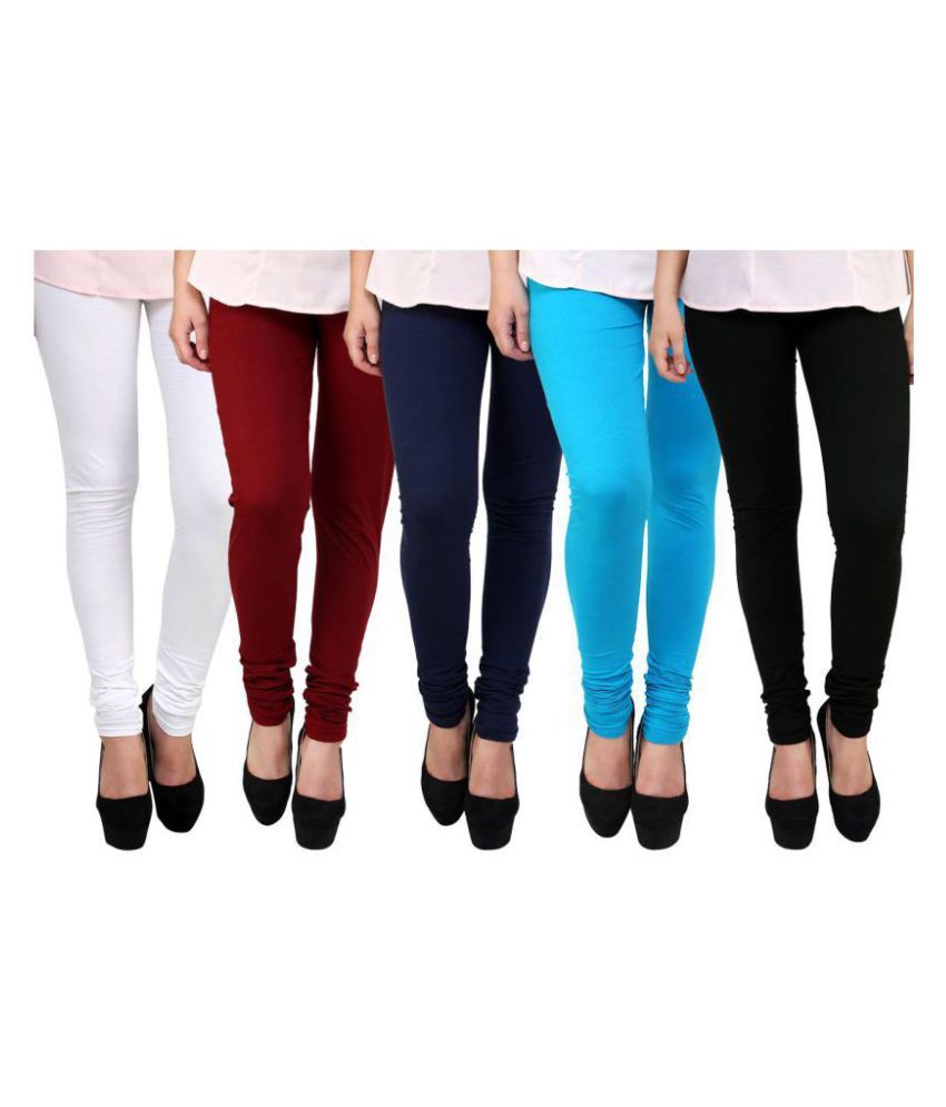     			FnMe - White Cotton Women's Leggings ( Pack of 5 )