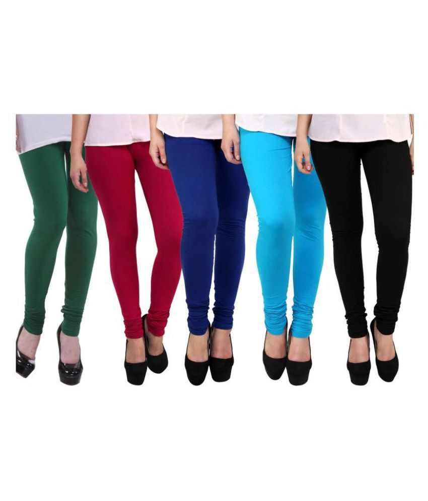     			FnMe - Green Cotton Women's Leggings ( Pack of 5 )