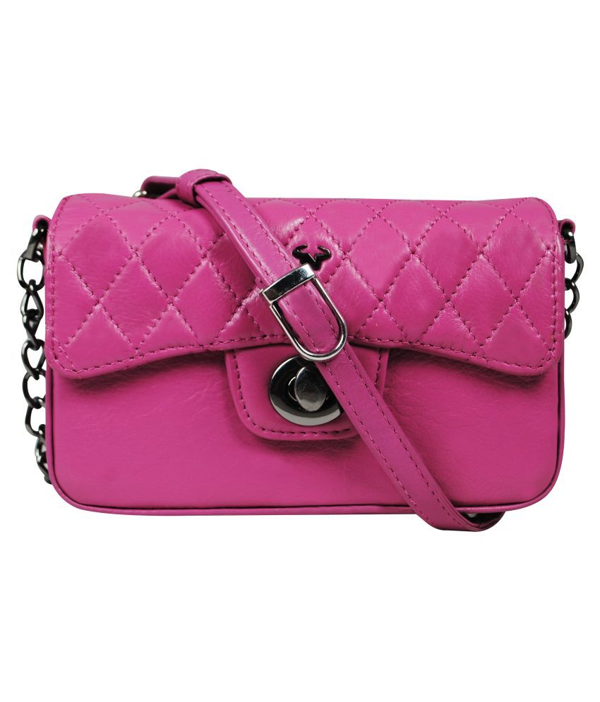     			Calfnero Pink Pure Leather Sling Bag