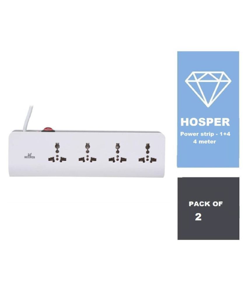 Hosper Power strip - 1+4 with 4 meter Wire Length  - Pack of 2	
