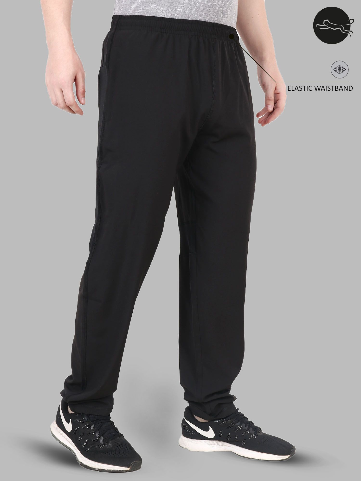 Black Polyester Straight Fit Trackpant by FITMonkey - Buy Black ...