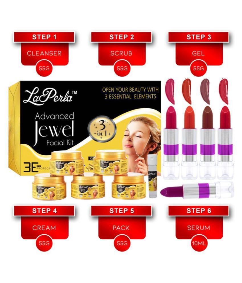 Adbeni Natural Glow Jewel Facial Kit 285g With 5pc Lipstick Lips Pack