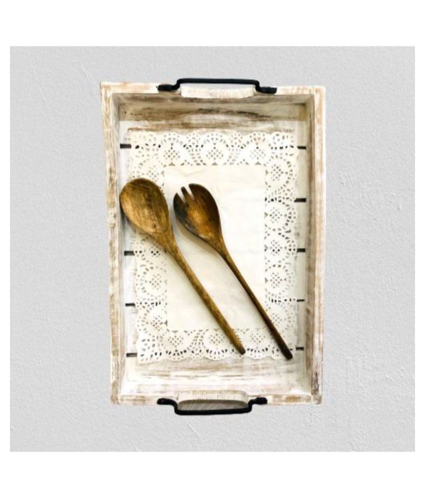 CasaGold Wooden tray set of 2 White distressed finish CCLFA26 Buy