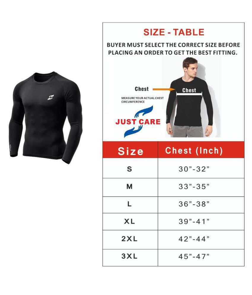     			JUST CARE 100% Polyester Compression T-Shirt, Top Full Sleeve Plain Athletic Fit Multi Sports Cycling, Cricket, Football, Badminton, Gym, Fitness & Other Outdoor Inner Wear
