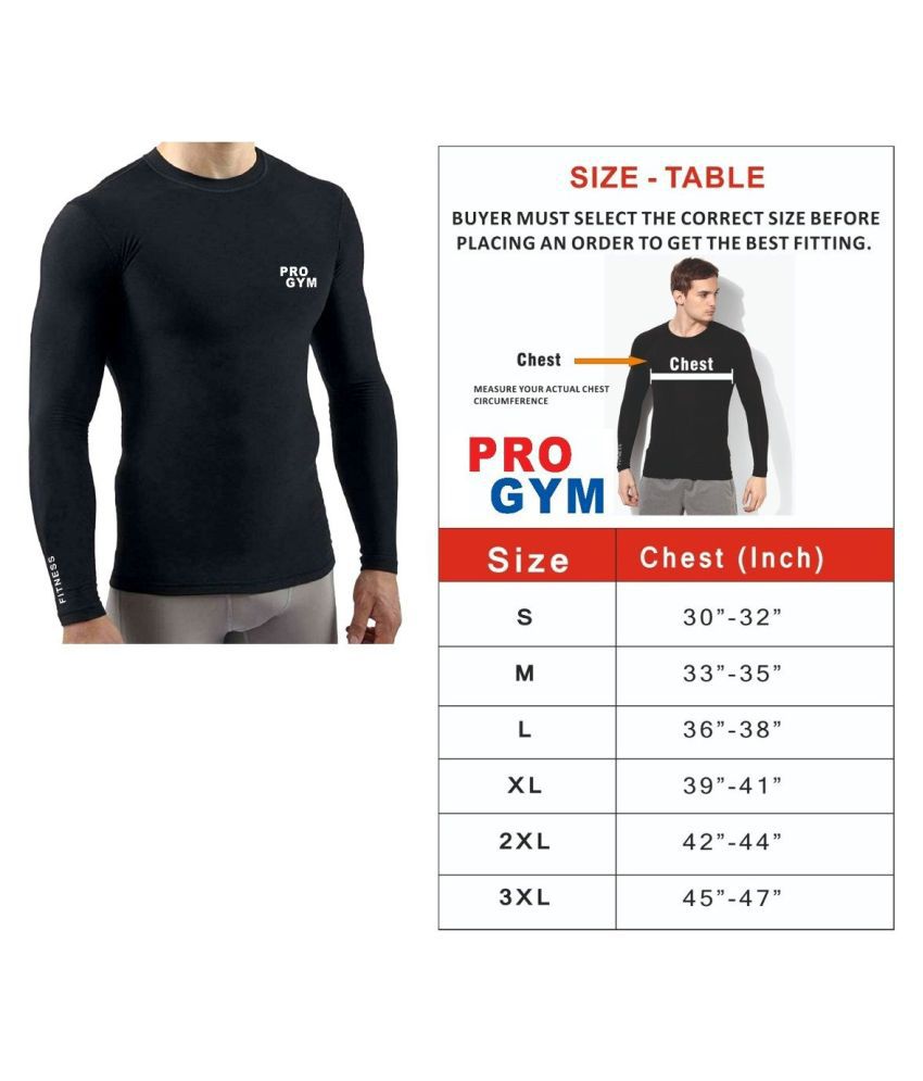    			Pro Gym Unisex 100% Polyester Compression T-Shirt, Top Full Sleeve Plain Athletic Fit Multi Sports Cycling, Cricket, Football, Badminton, Gym, Fitness & Other Outdoor Inner Wear