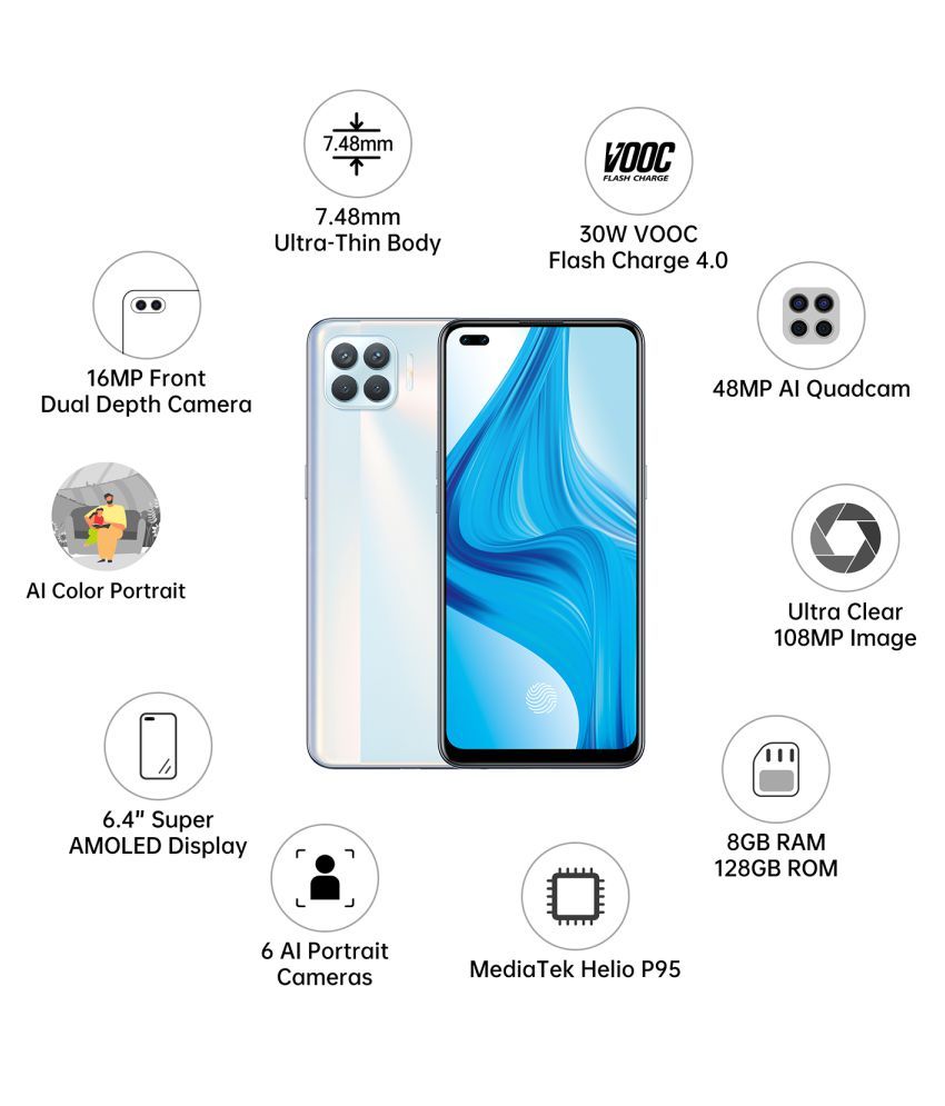 Oppo F17 Pro ( 128GB , 8 GB ) Metallic White Mobile Phones ...