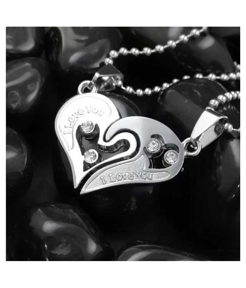Love Couple Locket ; Dual Color Heart Locket with Chain for Couple