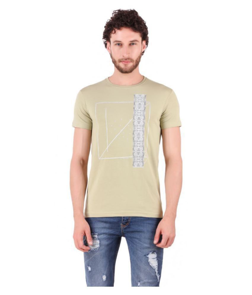     			URBAN COP Cotton Lycra Beige Printed T-Shirt