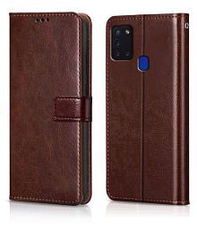 Samsung Galaxy A21S Flip Cover by NBOX - Brown Viewing Stand and pocket