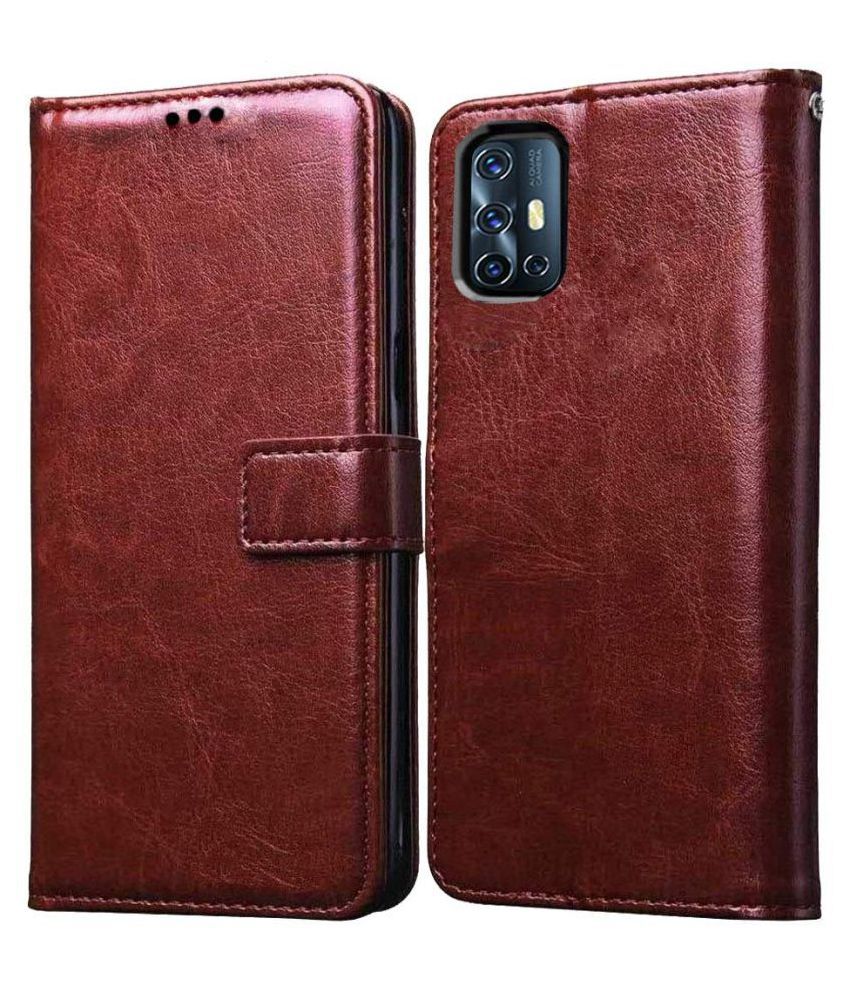     			OPPO A52 Flip Cover by NBOX - Brown Viewing Stand and pocket