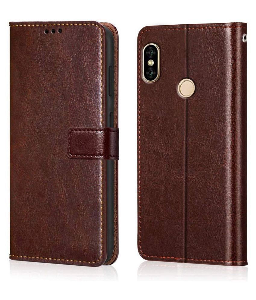     			Xiaomi Redmi Note 6 Pro Flip Cover by NBOX - Brown Viewing Stand and pocket
