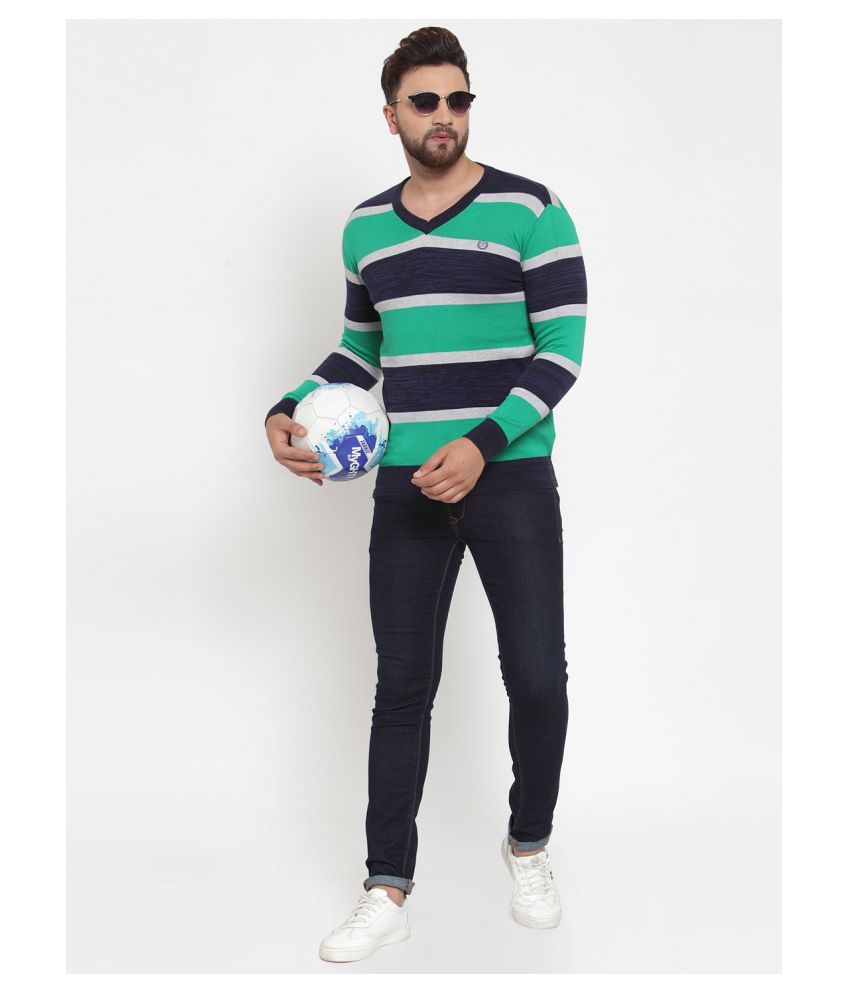 green v neck sweater outfit