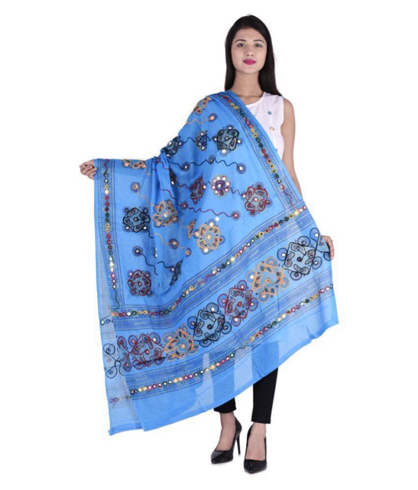     			Apratim Blue Cotton Kutch Embroidered Dupatta