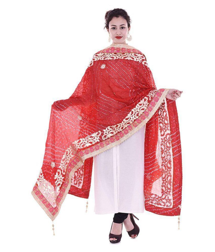     			Apratim Red Art Silk Bandhej Dupatta