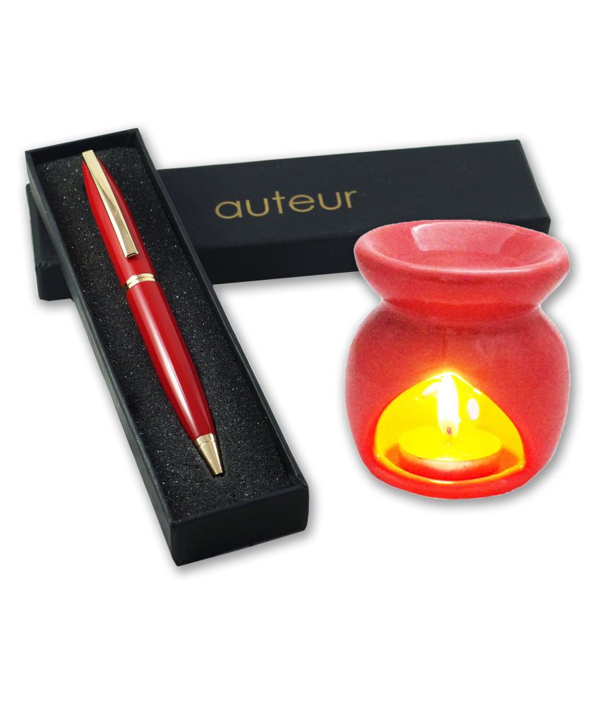     			auteur 156REDOB Stylish and Classy Red Ball Pen With Golden Trims With Fragrance Oil Burner Pen Gift Set