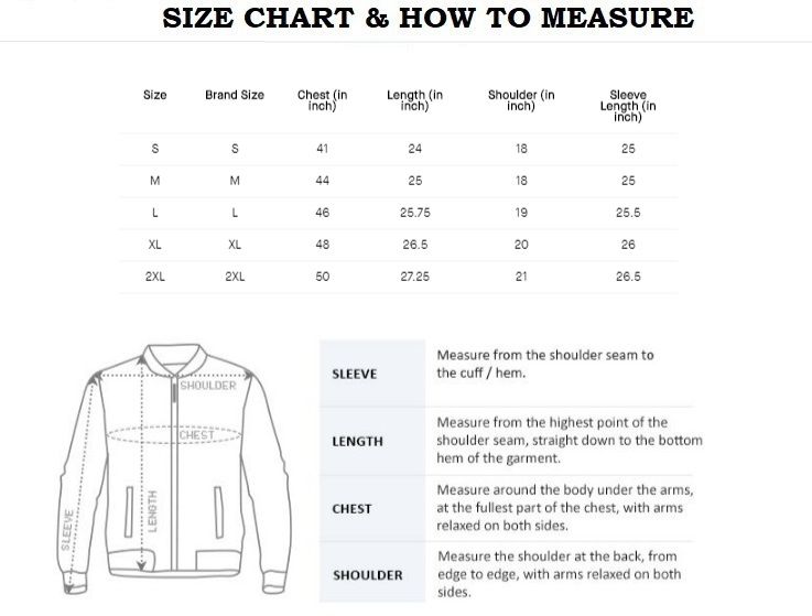 jeans jacket size chart