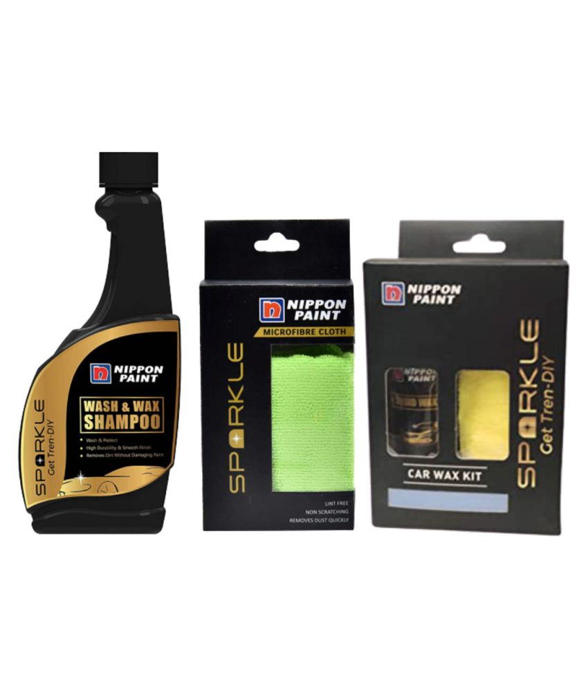 Nippon Paint combo of Sparkle Wash and Wax Shampoo, Car Wax Kit amp; Microfibre Cloth 1pc.