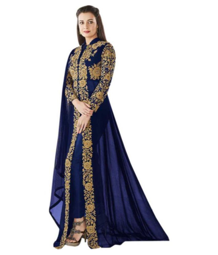 96NU FASHION Blue Georgette Ethnic Gown - Buy 96NU FASHION Blue ...