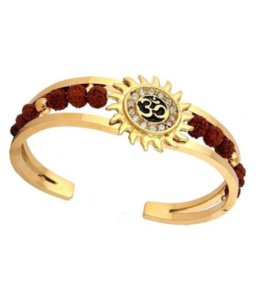     			DvR ClicK Gold Plated Om Cuff Bracelet with Faux Rudraksha