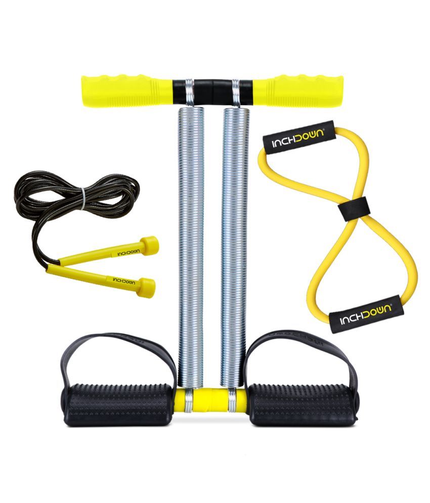 INCHDOWN Tummy Trimmer Double Spring Ab Exerciser, Skipping Rope and Chest Expander Resistance Tube Combo