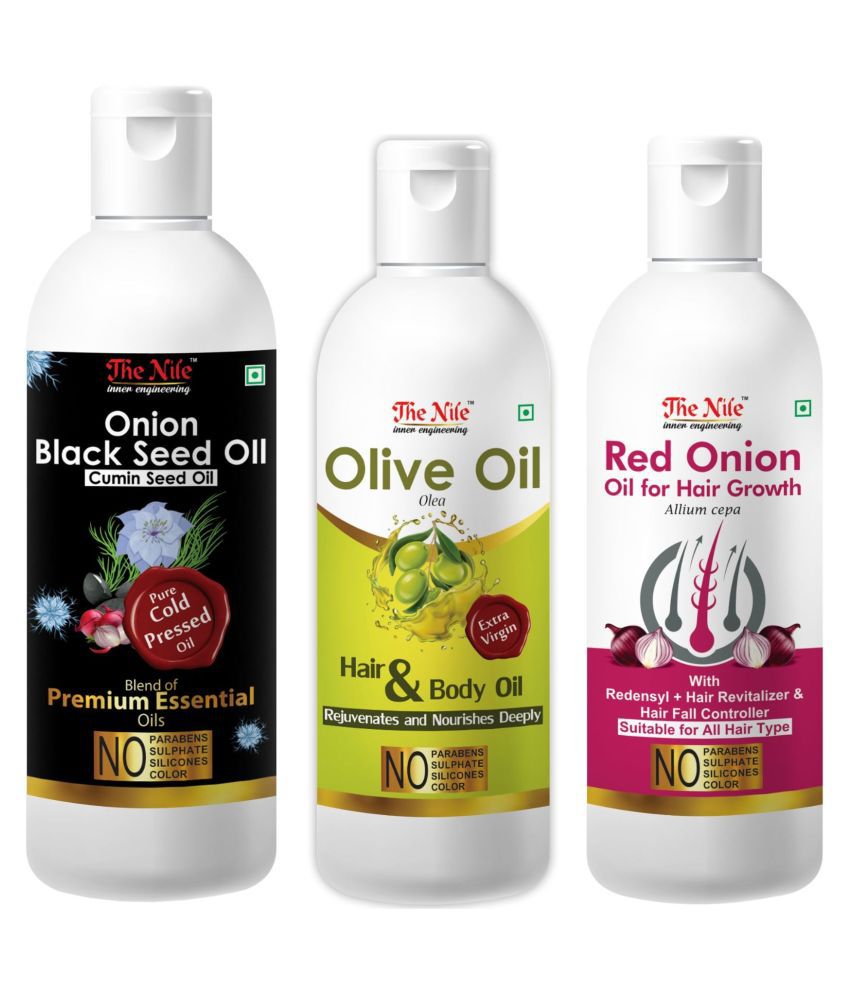     			The Nile Onion  Blackseed 150 ML + Olive 100 Ml + Red Onion Oil 100 Ml 350 mL Pack of 3