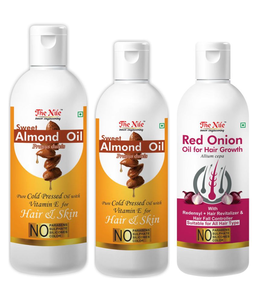     			The Nile Almond Oil 150 Ml + 100 ML (250 ML) + Red Onion Oil 100 Ml 350 mL Pack of 3