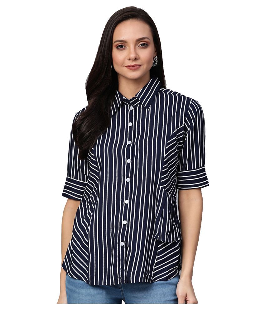     			Yash Gallery - Blue Rayon Women's Shirt Style Top ( Pack of 1 )