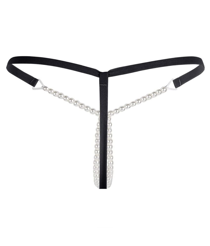Kamuklife Black Exotic Micro G String With Beaded White Pearls Buy 