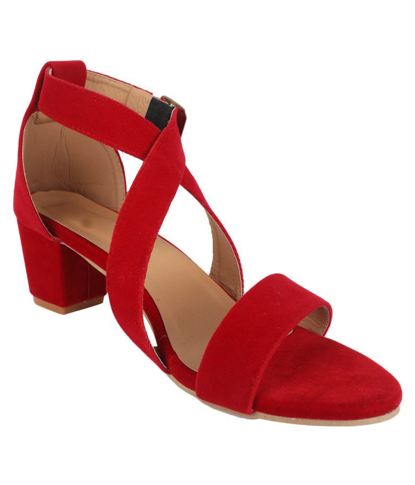 MESHVA Red Block Heels Price in India- Buy MESHVA Red Block Heels ...