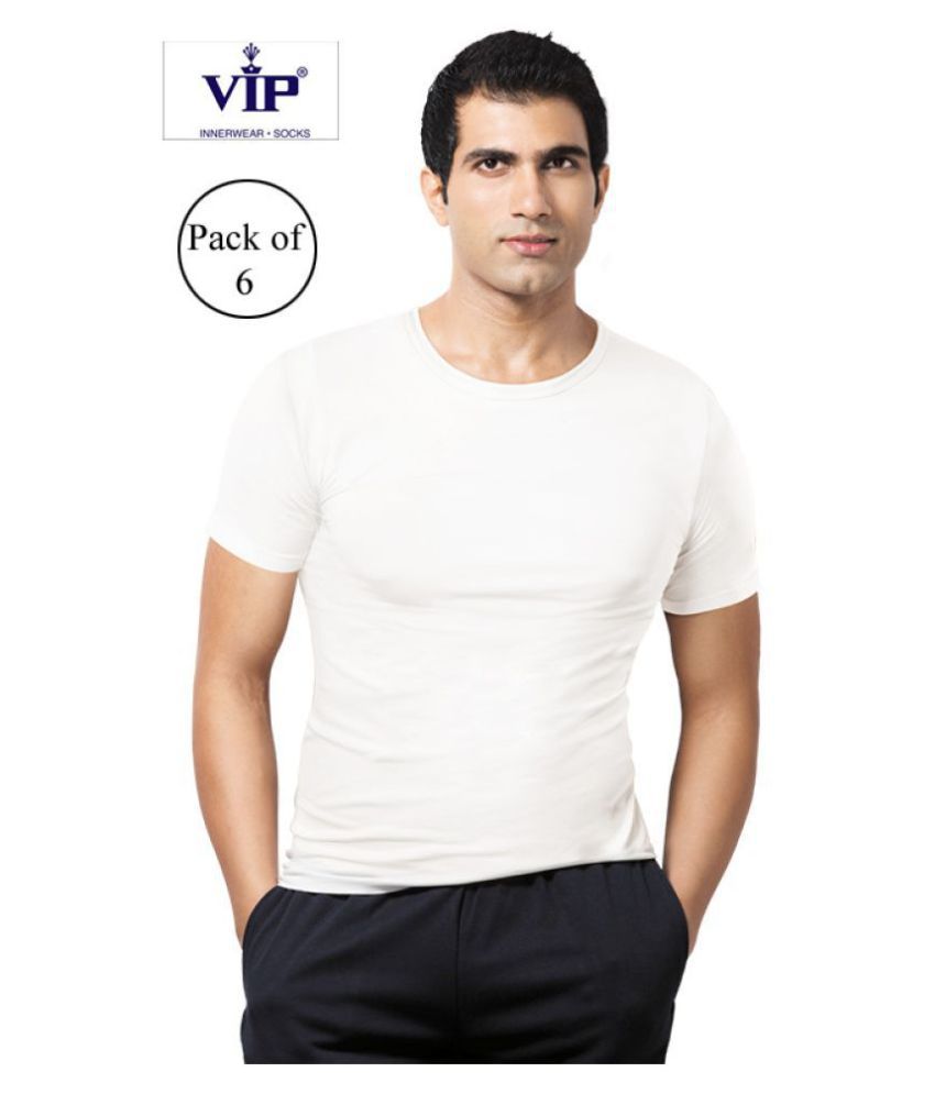     			VIP White Half Sleeve Vests Pack of 6
