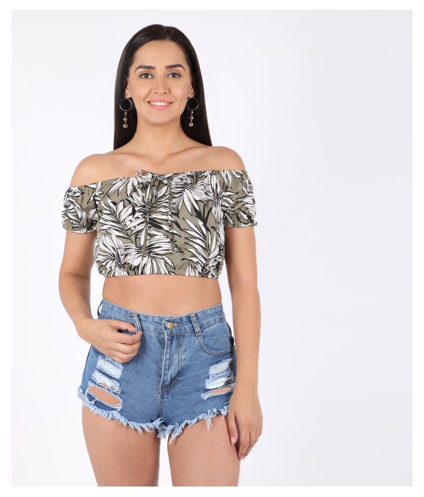     			Chimpaaanzee Crepe Crop Tops - Green