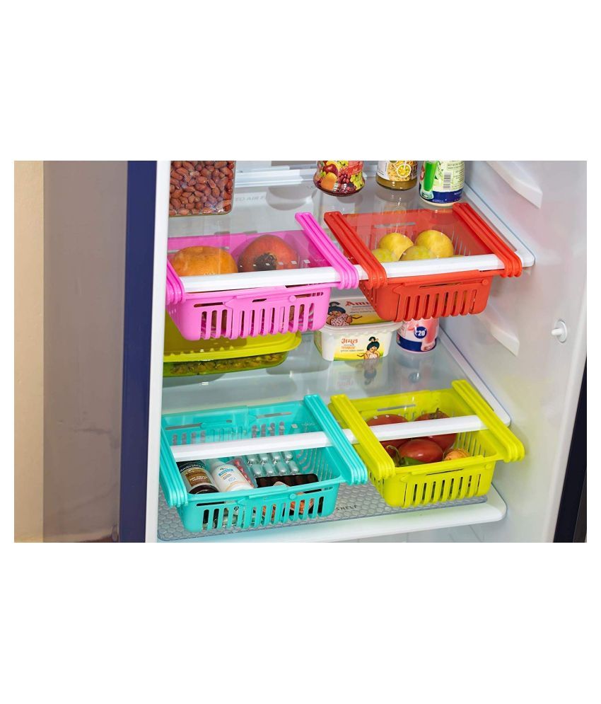 Zomex 4 Pcs Expandable Adjustable Fridge Storage Basket Under Shelf