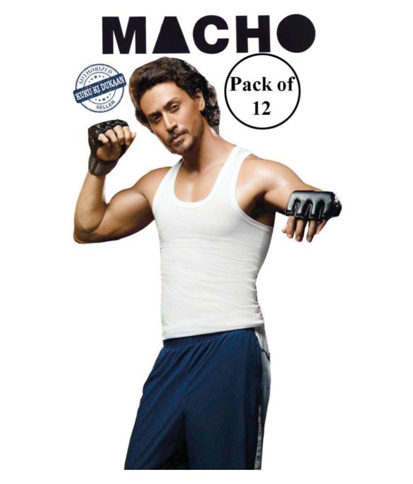     			Macho White Sleeveless Vests Pack of 12