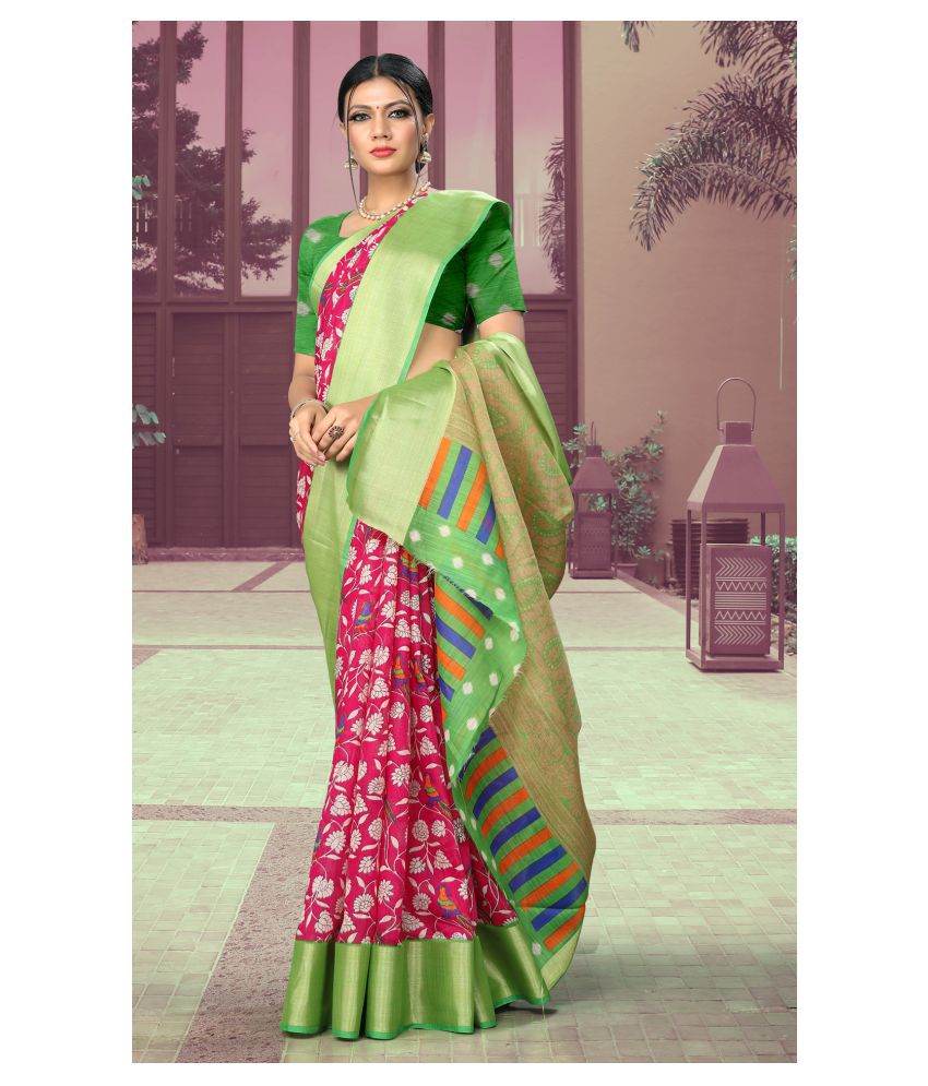 offline selection Pink Polyester Saree