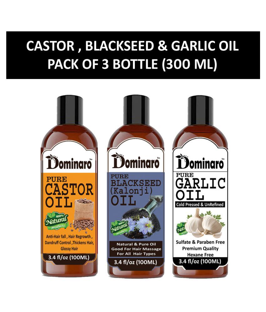 Dominaro 100% Pure Castor & Blackseed Oil Garlic Oil 300 mL Pack of 3