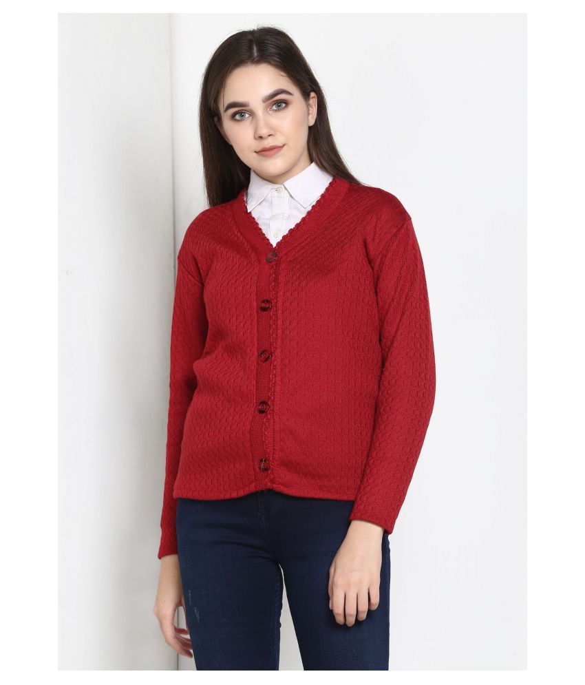 Pivl Acro Wool Maroon Buttoned Cardigans