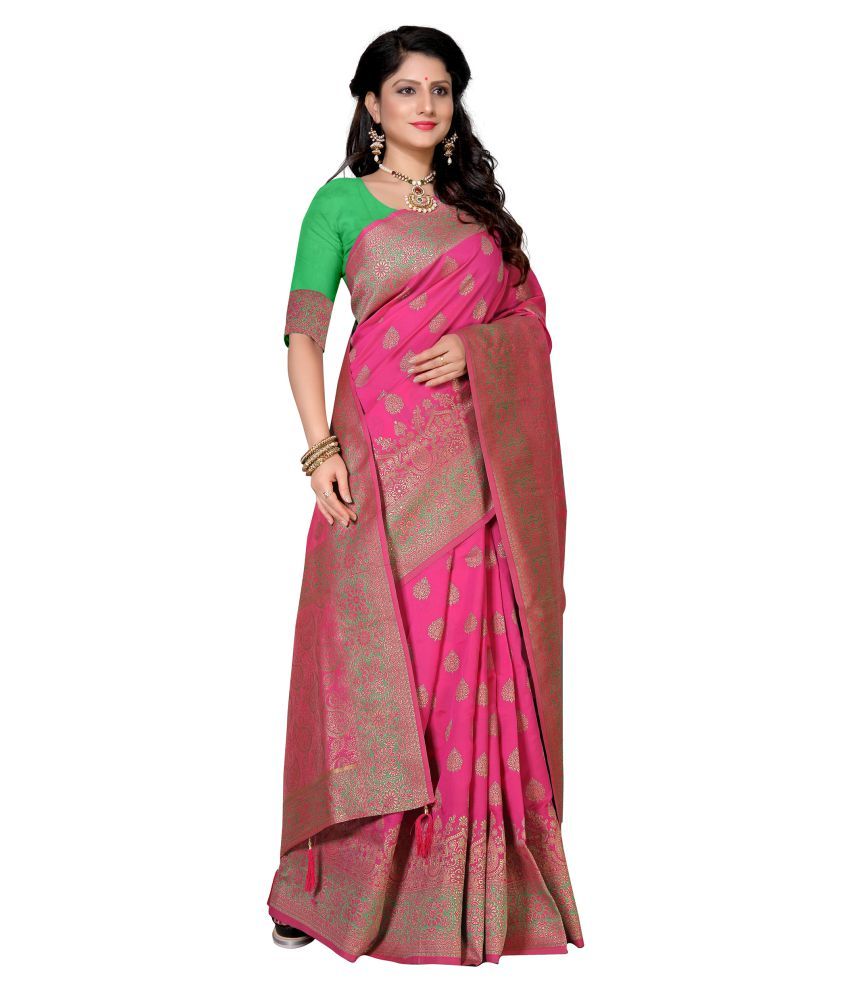 Silk House Pink Banarasi Silk Saree Buy Silk House Pink Banarasi Silk