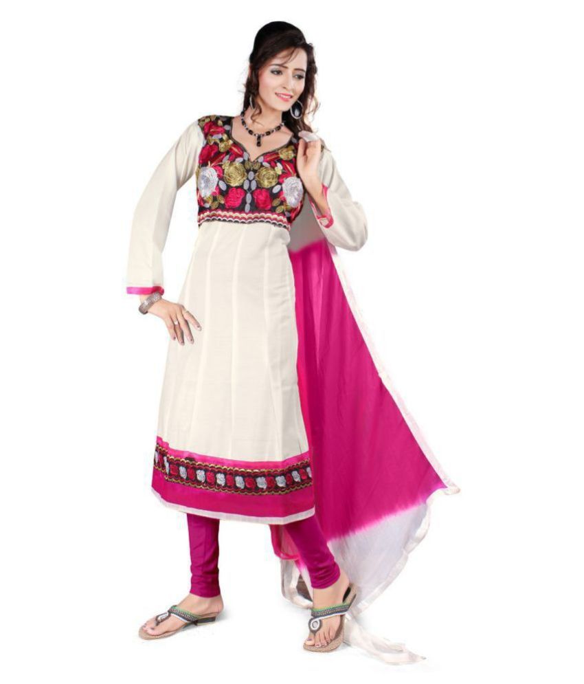 JHEENU White Cotton Dress Material Buy JHEENU White Cotton Dress